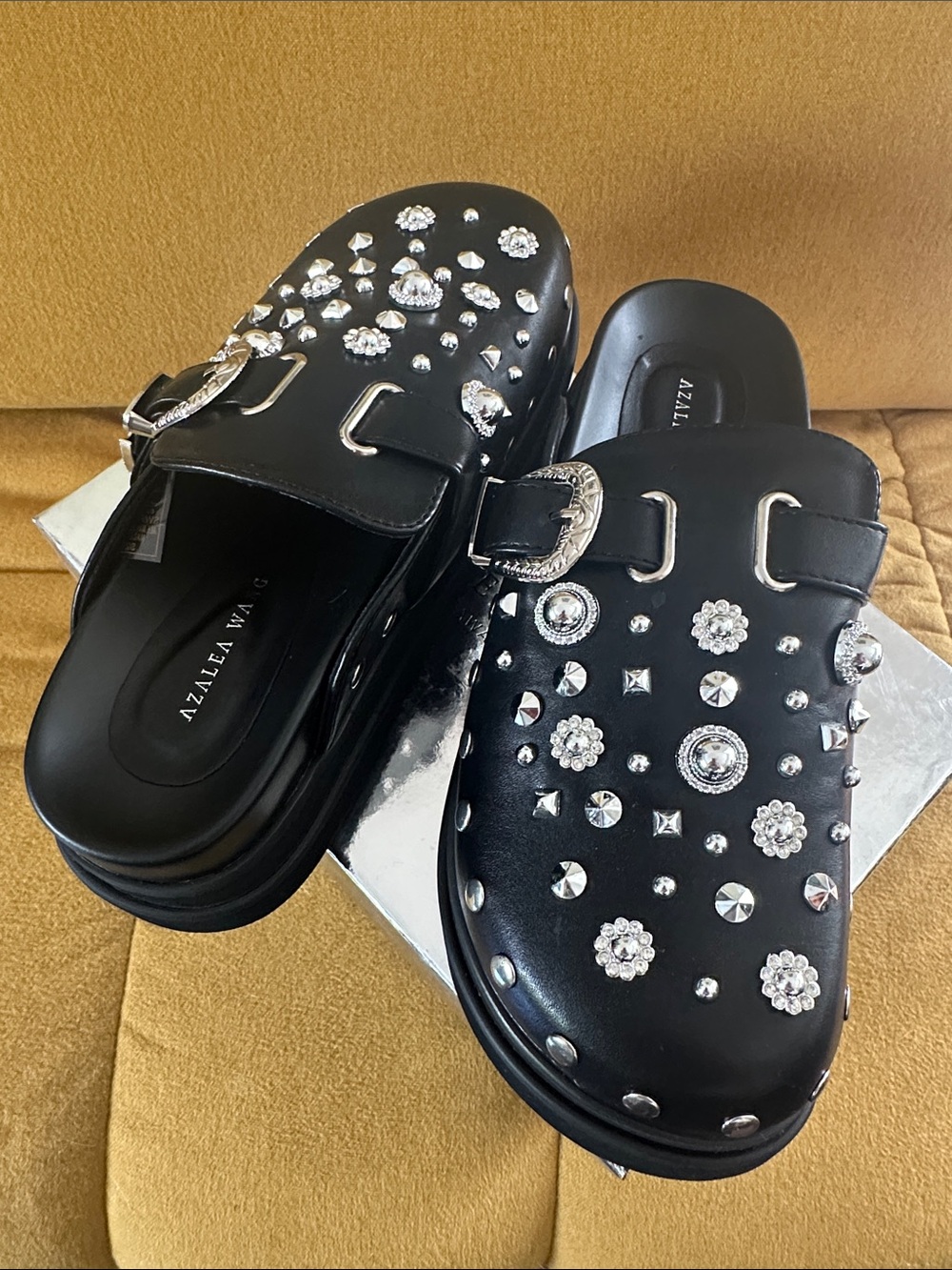 NEW Azalea Wang (Urban Outfitters) Black Embellished Slip-On Mules